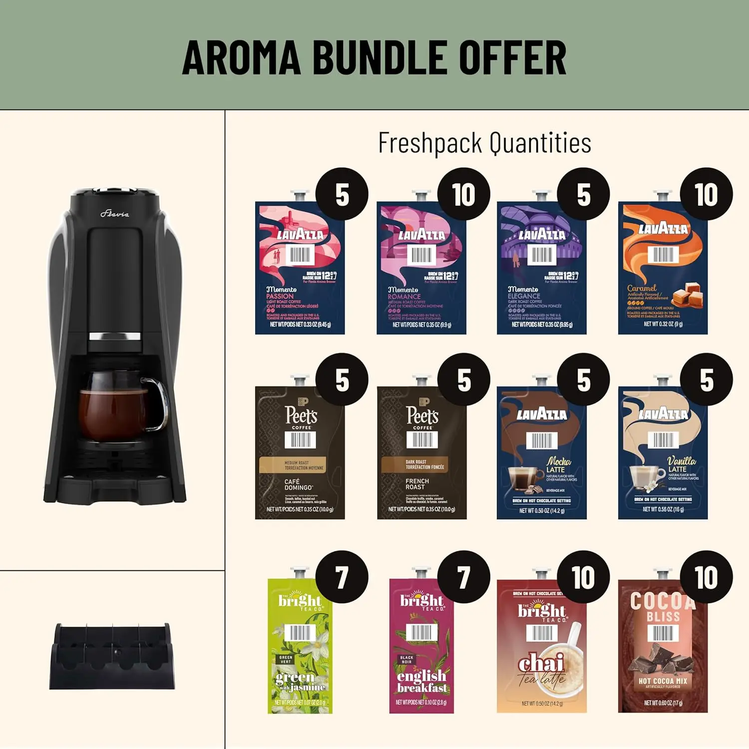 Coffee & Beverage Brewer Bundle with 84 Freshpacks and 1 Merchandiser - Brews Coffee, Lattes, Tea, and Other Hot or Iced Beverag