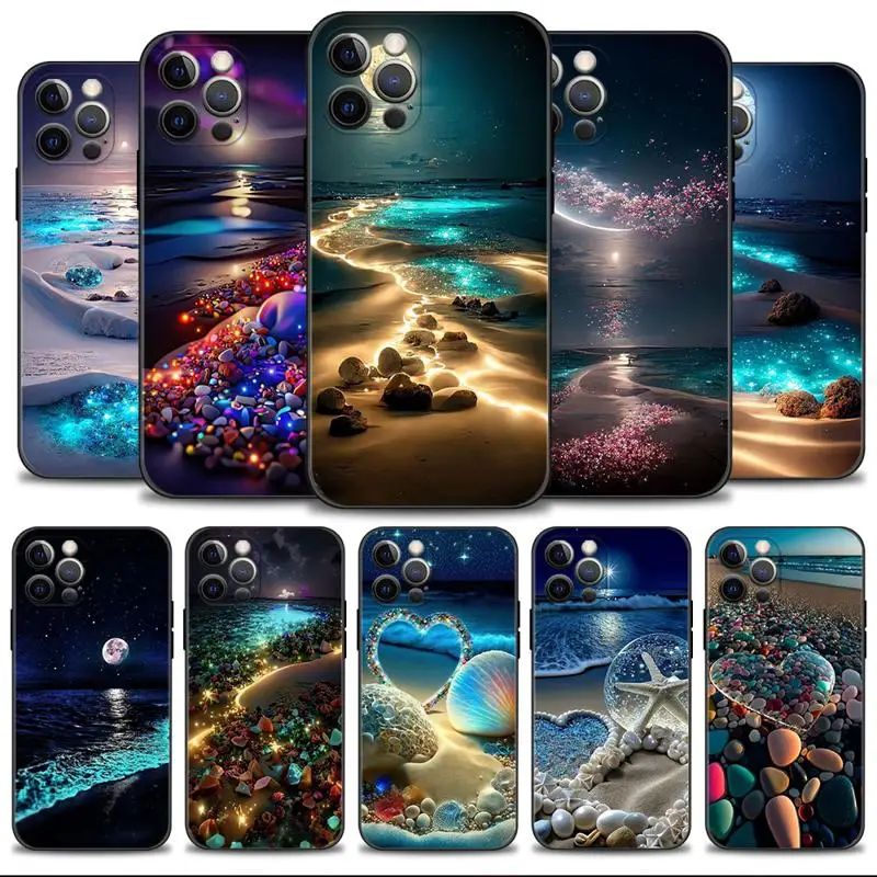 Phone Case For Apple iPhone 15 14 13 12 11 Pro Max 13 12 Mini XS Max XR X 7 8 Plus Romantic Scenery Of Seaside Beach At Night