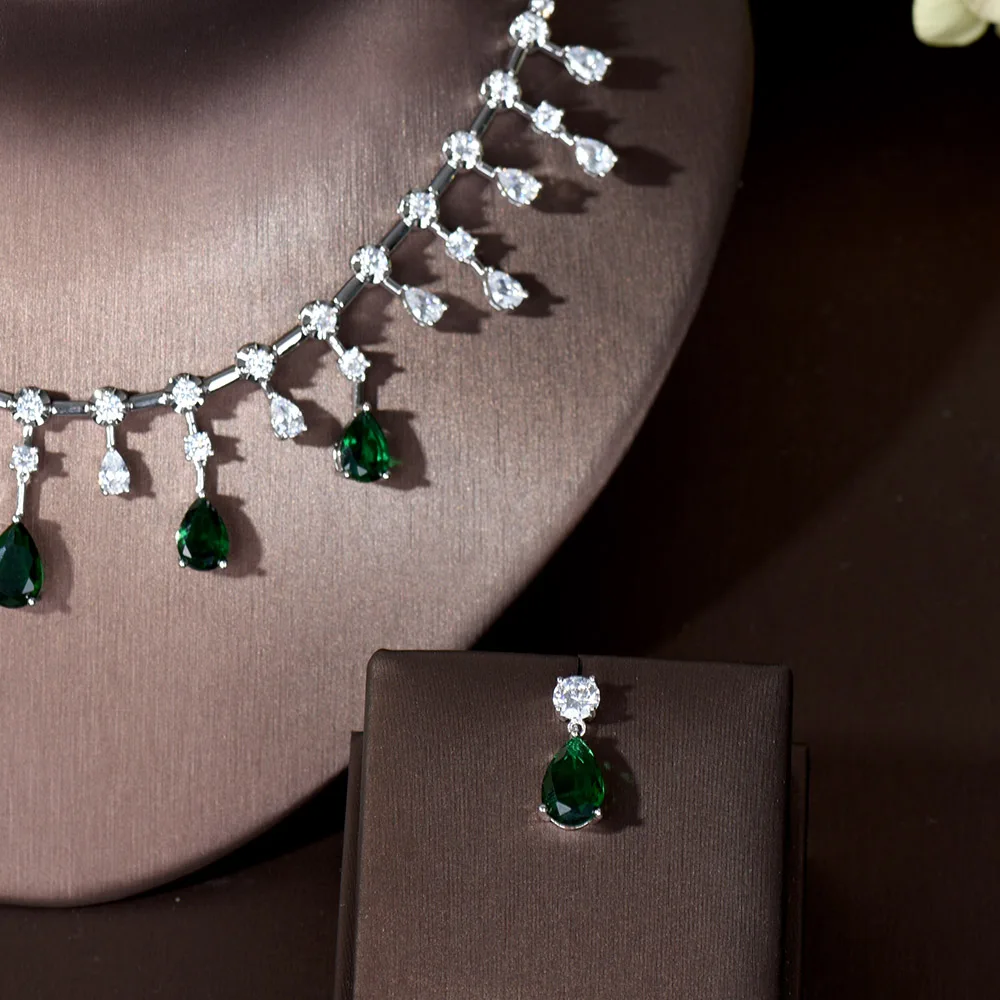 HIBRIDE New Fashion Four Colors Water Drop 4PCS Women Necklace Earring Sets CZ Dubai Nigeria Wedding Jewelry Accessories N-431