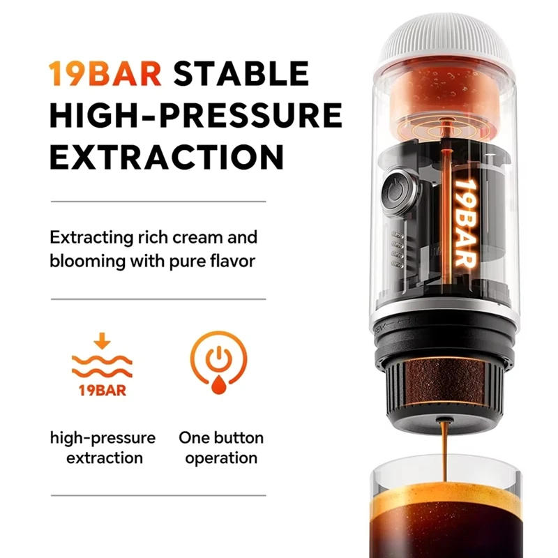 ABBO-Portable Espresso Machine ,Wireless Electric Coffee Maker Compatible With Capsules & Ground Coffee, Ideal For Travel Use