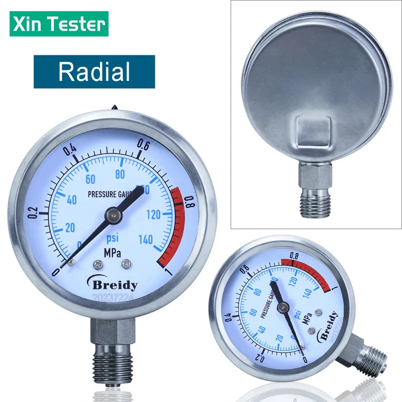 Imagem -02 - Xin Manômetro de Água Hidráulica 060mpa Radial Tester Glicerina Livre Manômetro Anti-vibração de Aço Inoxidável g 4g 12