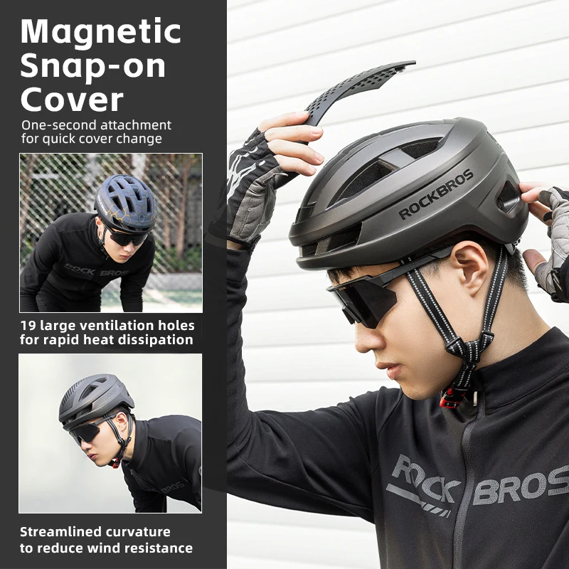 ROCKBROS-Casque de vélo pour homme, cyclisme sur route, montagne, coque à ventouse magnétique, casques sûrs et respirants, escalade et skateboard