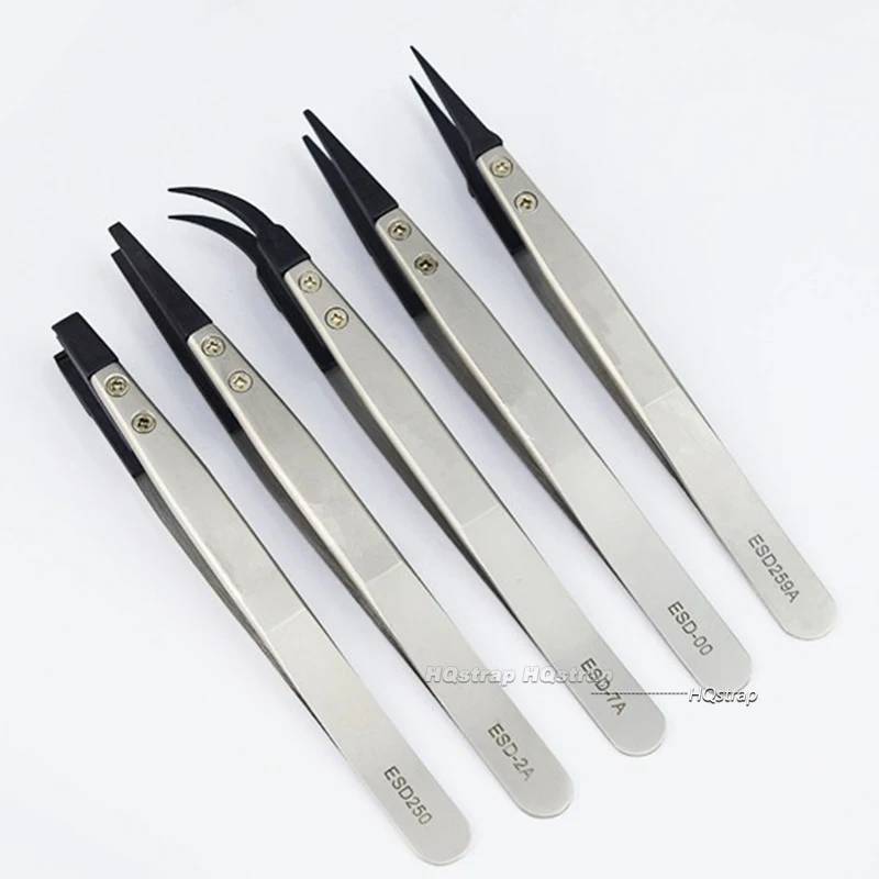 Stainless Antistatic Plastic Tweezers ESD-259A ESD-259 ESD-7A Watch Hands Installation Work Tweezers Straight Elbow Handle Tools