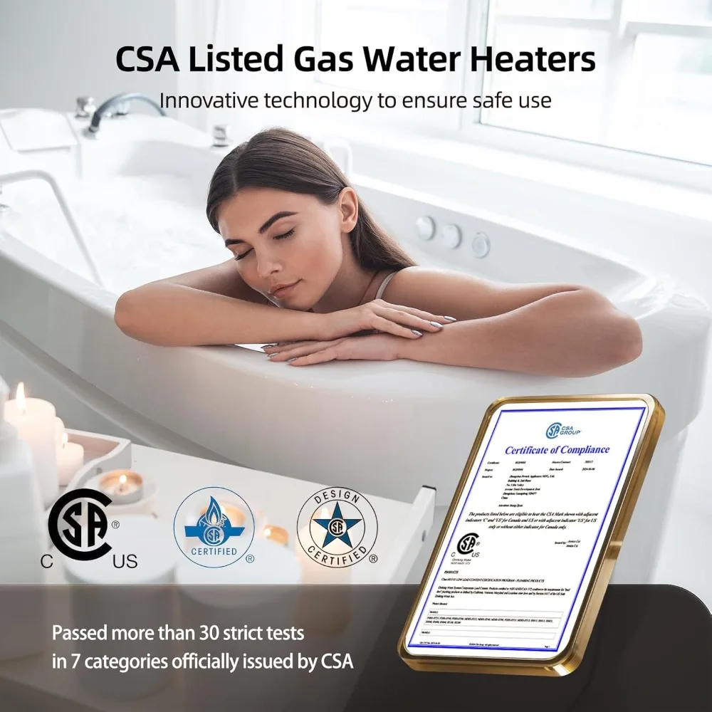 

Propane Gas Tankless Water Heater Up to 5.1 GPM, Outdoor Installation Only, Instant Hot Water Heater, CSA Certified