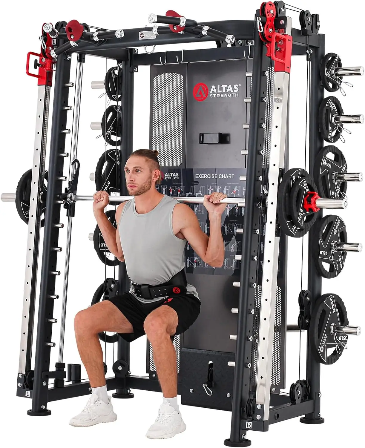 

Home Gym Equipment Smith Machine with Pulley System Gym Squat Rack Pull Up Bar Upper Body Strength Training Leg