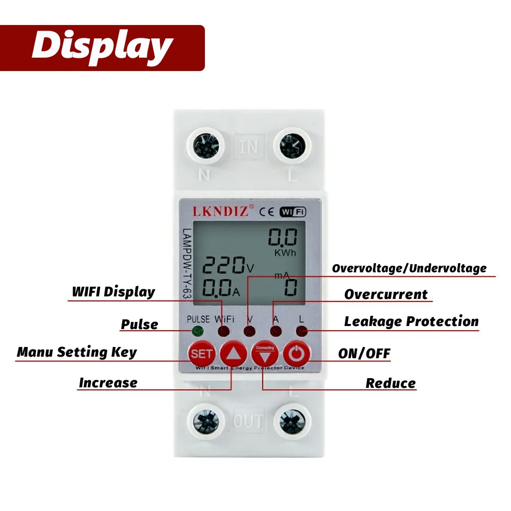 Imagem -05 - Terra Vazamento sobre sob Tensão Protector Dispositivo de Relé Switch Breaker Energia Power Kwh Medidor Circuito Inteligente Wi-fi 2p 63a Tuya App