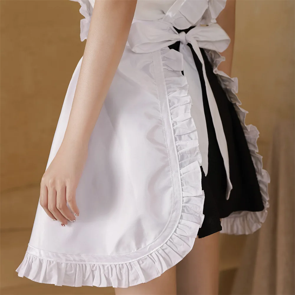 New White Lace Apron Home Hotel Restaurant Kitchen Apron Waterproof Oil Proof Ruffle Edge Strap Cross Cover Manicure Work Suit