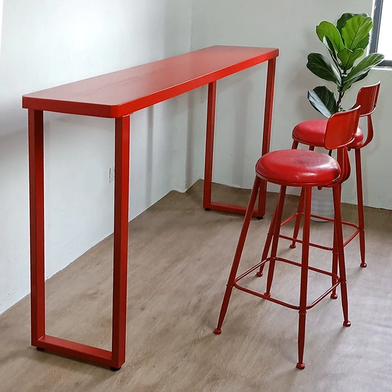 Coffee shop Internet celebrity Simple counter Solid wood home wall narrow table Window sill table and chairs Red strip table