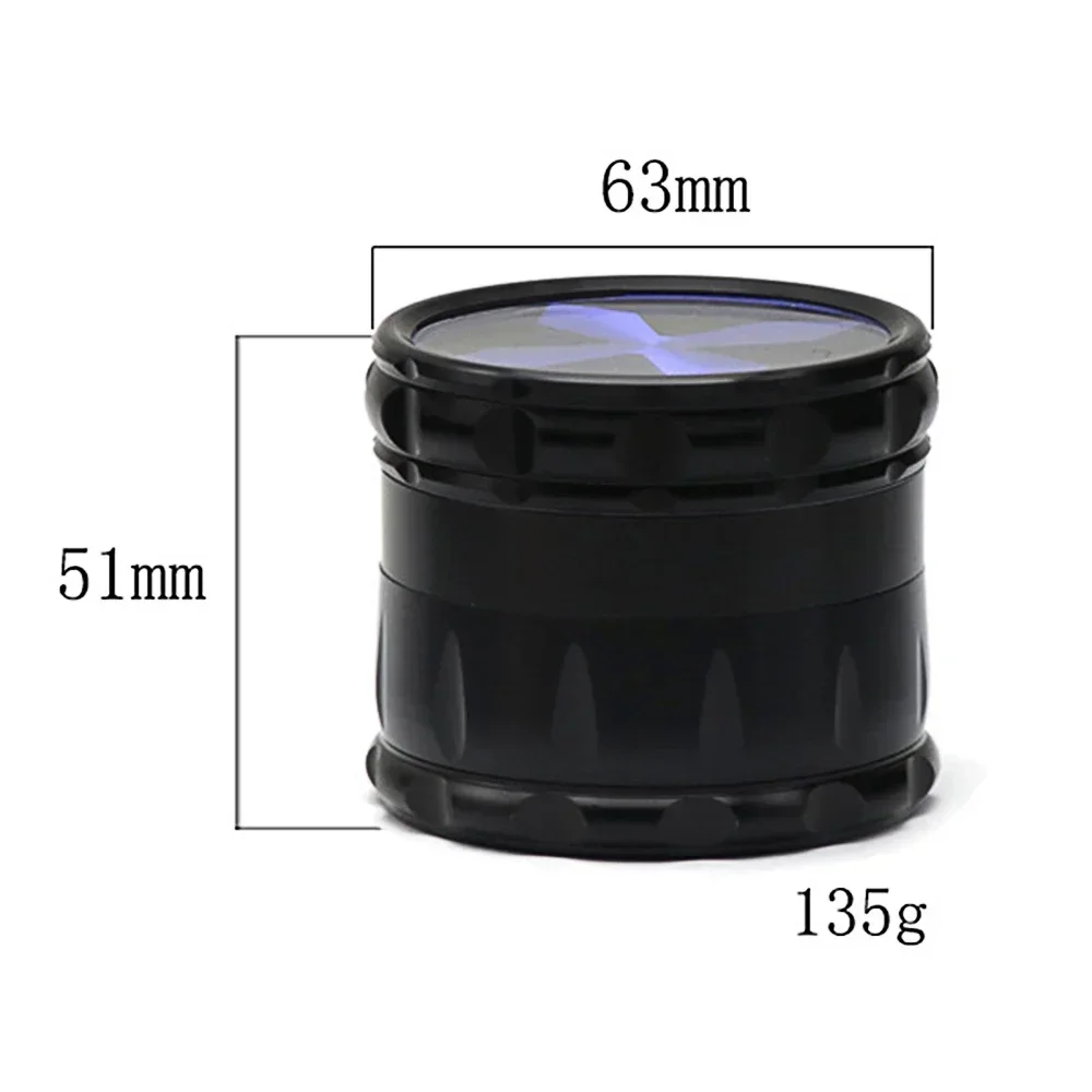 Tobacco Herb Grinder 63MM Cross Window Style Aluminum Alloy 4 Layer with Screen Drum Metal Herb Spice Smoking Crusher