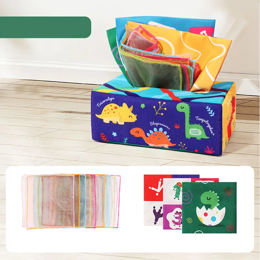 Montessori Baby Sensory Paper Drawer Tissue Box Finger Exercise Early Education Paper Puzzle Cloth Book Toys With Silk Scarf