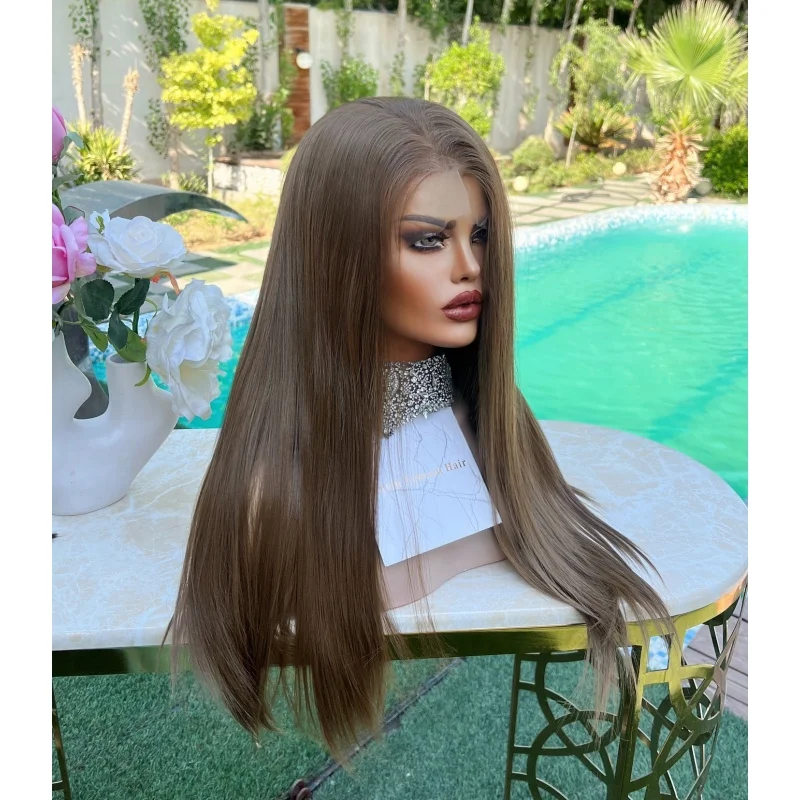 غلويليس ارتداء اليومي جودة عالية براون مستقيم الدانتيل الجبهة الباروكة الاصطناعية الدانتيل الباروكة مقاومة للحرارة #2