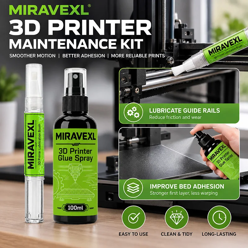 3D Printer Lubrication Pen & Glue Spray Set, PTFE Oil for Leadscrew Z-Axis, 100ml Anti-Warping Bed Adhesive, PLA ABS PETG TPU