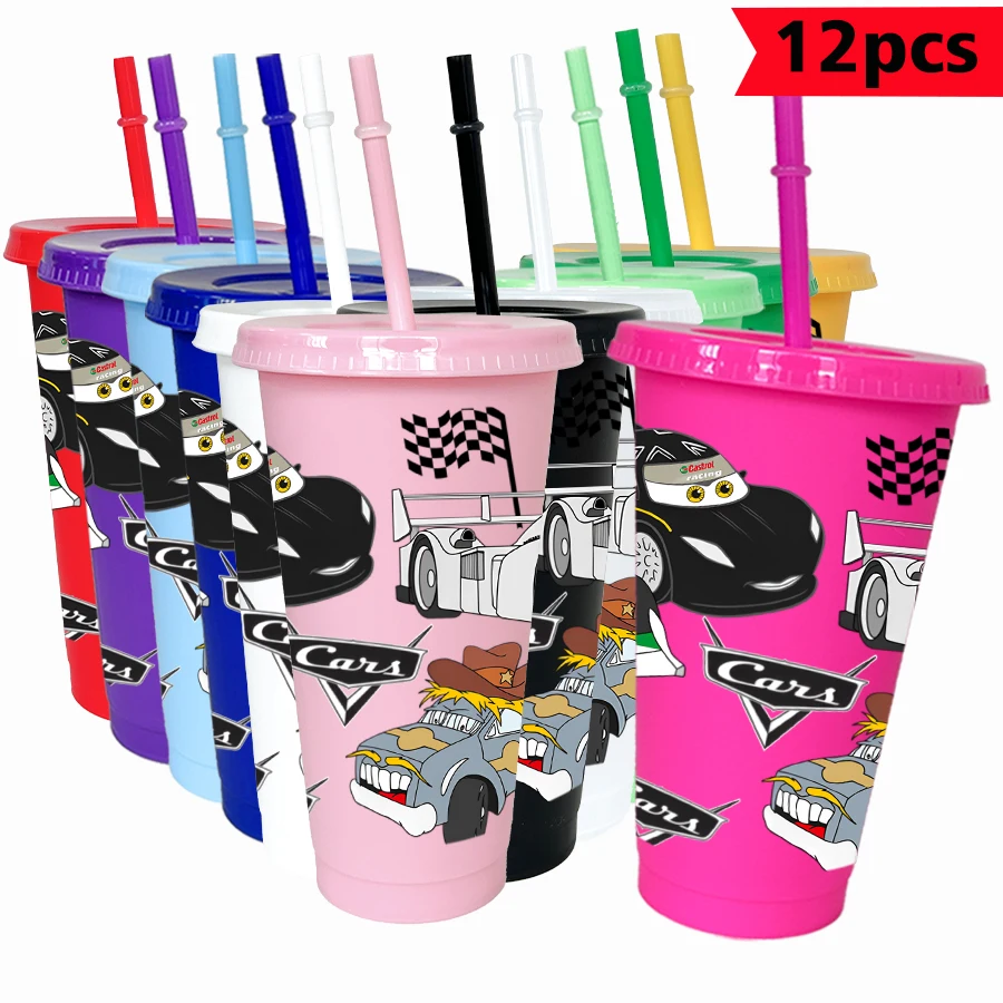 

12pcs/pack Disney,Racing,Lightning McQueen 26oz Color Plastic Tumbler Birthday Party Drinking Utensils Juice Coffee Mug