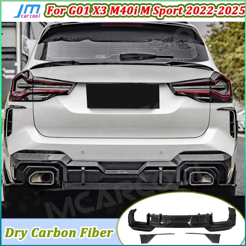 Real Dry Carbon Fiber Car Rear Bumper Lip Diffuser With Splitters for BMW G01 X3 M40i M Sport 2022-2025 FRP Rear Lip Spoiler