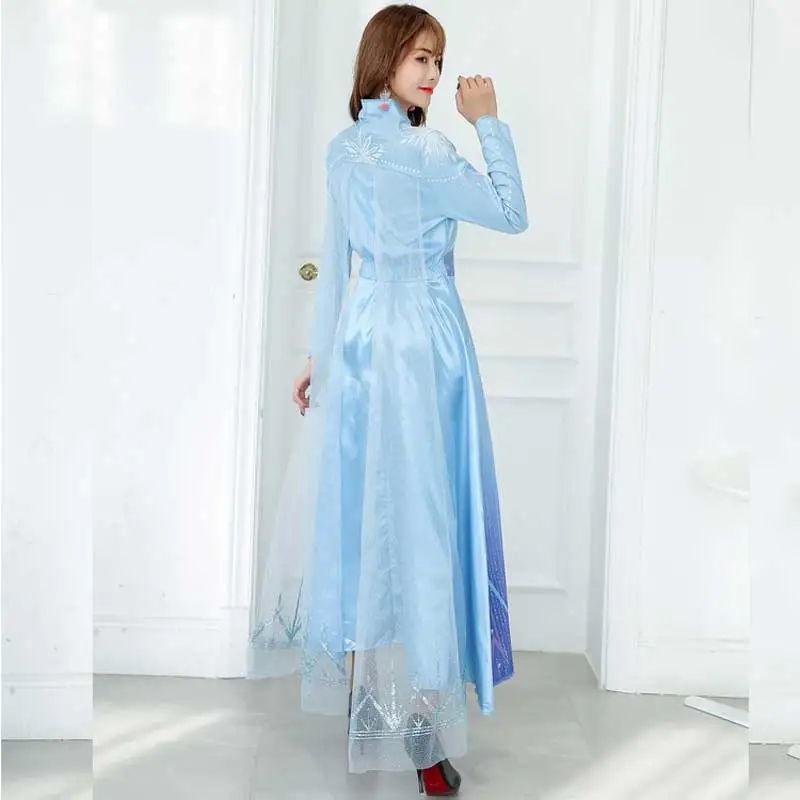 Women Frozen Elsa Light Up Costume Ocean Riding Dress Cosplay New Clothes Children Anime Film Princess Role Playing Sets