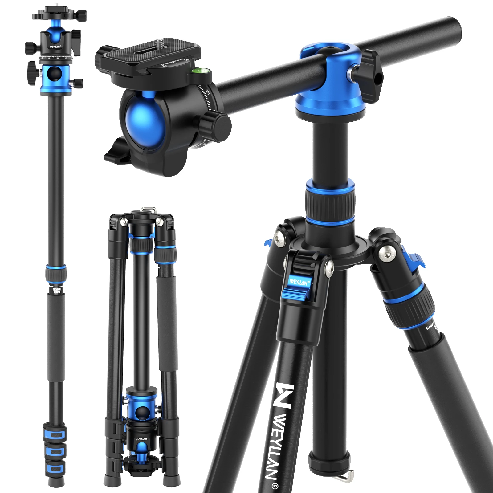 Weyllan Professional Horizontal Tripod Aluminum Alloy 36mm Ball Head Max Load 10kg/22lbs for Camera DSlRs Phone Huawei Xiaomi