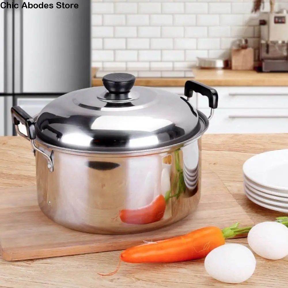 

Multi-purpose Stainless Steel Soup Pot Binaural Handle with Lid Stockpot Deepened Stewed Pot Noodles