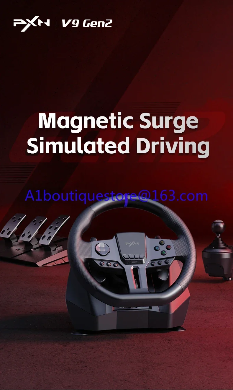 PXN V9 GEN2 900 degree Double Vibration Gaming Racing Steering Wheel with Shifter for PC Games /PS3/PS4/Xbox one & series/Switch