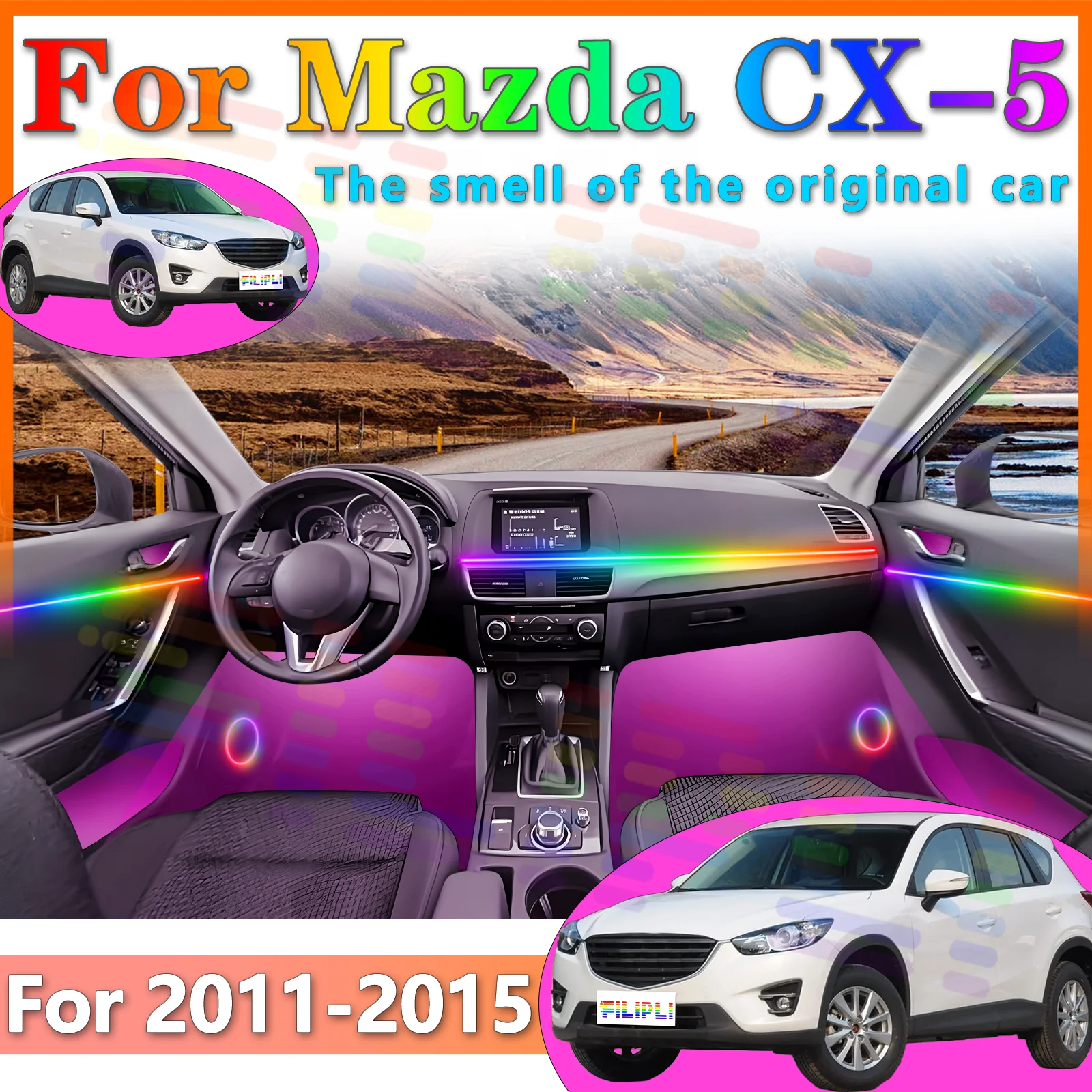 

For Mazda CX-5 2011-2015 Top-grade Concealed-type Acrylic Auto Interior Ambient Lighting RGB Sound-sync Mobile APP LED