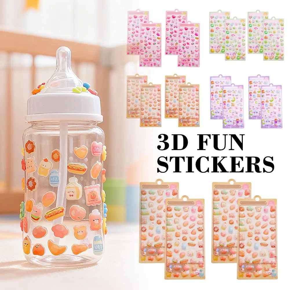 4Sheets/Pack 3D Cartoon Relief Sticker Assorted Style 3D Cartoon Relief Sticker Cat Puppy Rabbit DIY Crystal Jelly Patch