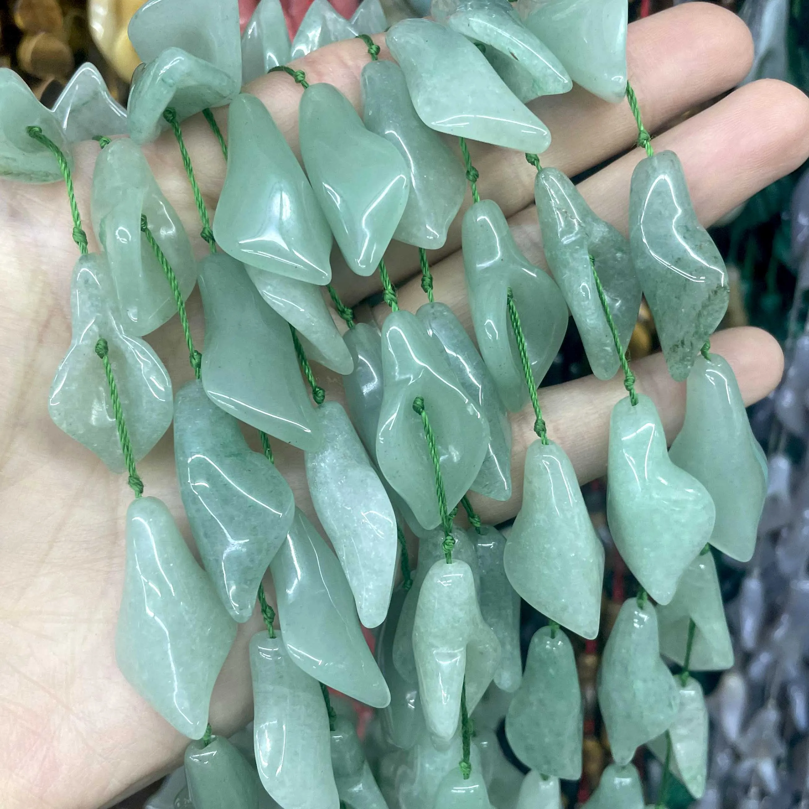 Natural Morning Glory Flower Shape Agates Jades Quartz Aventurine Stone Loose Spacer Beads Diy For Jewelry Making Accessories