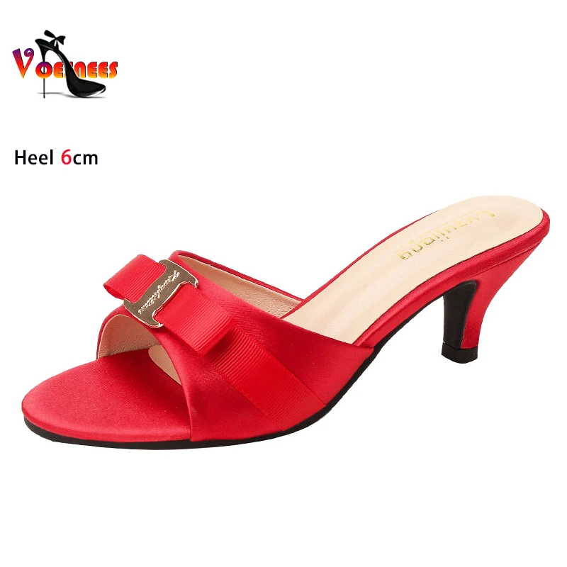 6CM Party Shoes For Women High-quality Summer Silk Sandals Fashion Lady Bowknot Stiletto Heels Outdoor Green Slippers Size 34-43