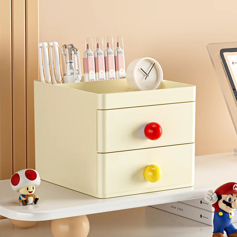 Drawer Desktop Organizer Dopamine Color  Pen Holder Desktop Storage Box Office Stationery Cosmetics Rack Kawaii Desk Accessorie