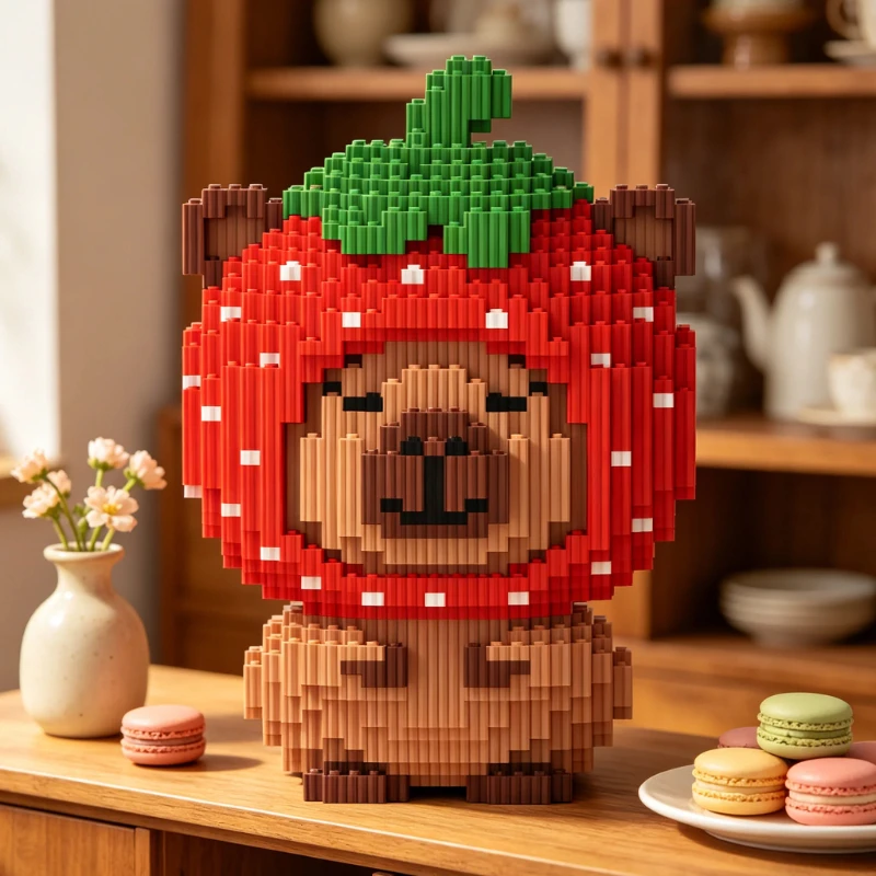 

Cute Strawberry Capybara Micro Building Blocks DIY Assembly Toy Animal Figurine Desk Decor Ornament Gift for Fans and Collectors