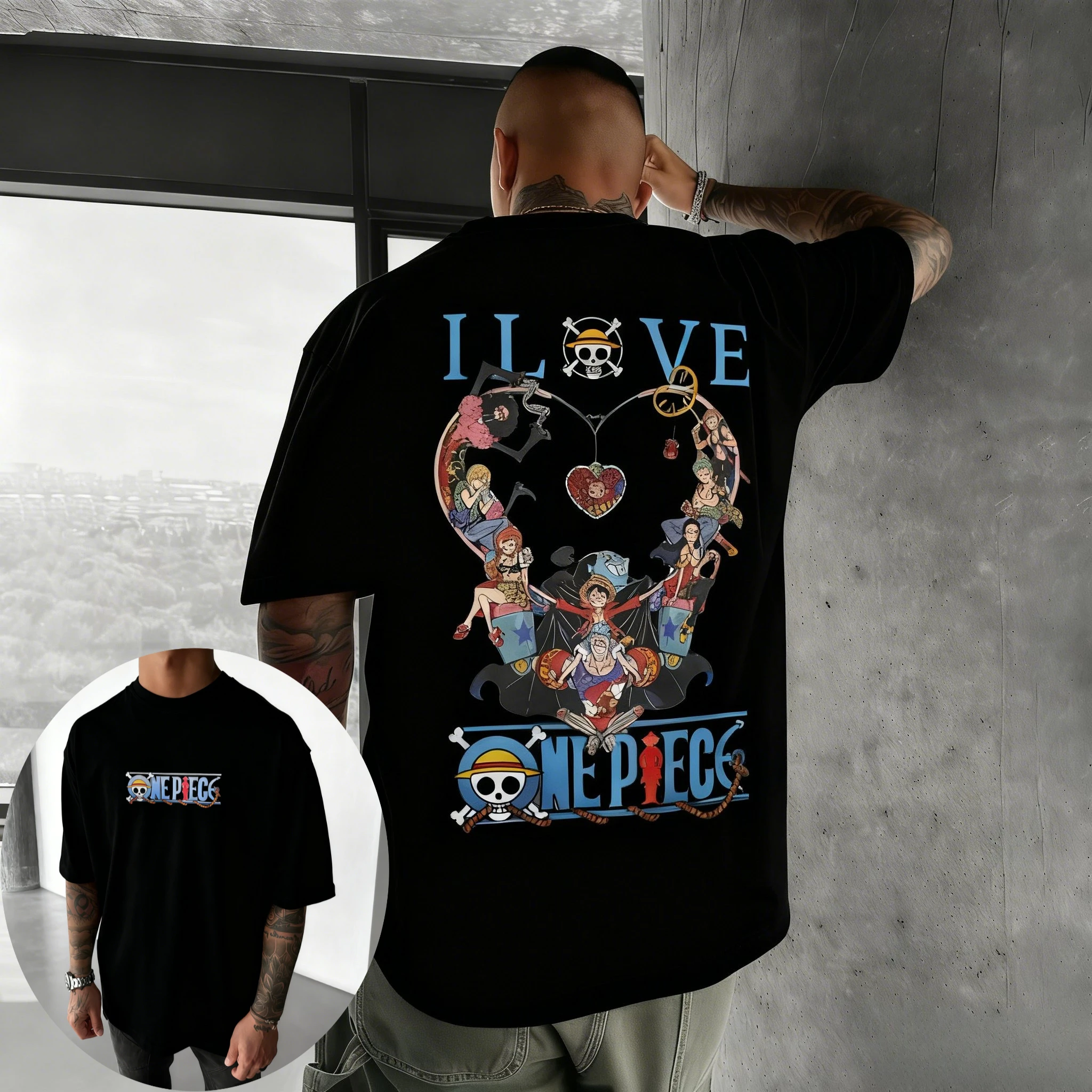 

One Piece Men's Women's T-shirt Straw Hat Pirates Anime Simple Basic Tee Summer Spring Boy's Short Sleeves Parent-child Outfits