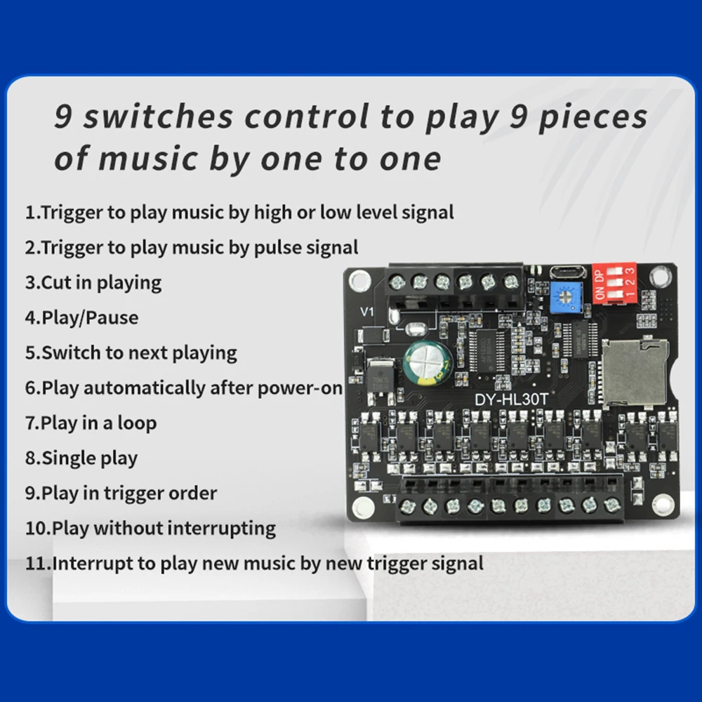 DY-HL30T DC9-24V 30W Power Voice Broadcast Sensor Audio Module Low High Level Triggered MP3 Playback TF Card U Disk with Shell