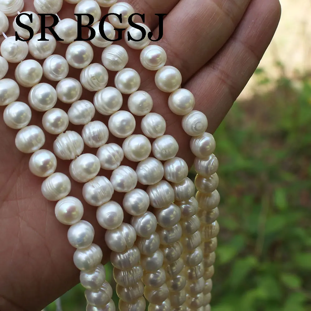 A+ 9-10mm 14inch 100% Genuine White Natural Freshwater Pearl Round Loose Beads For DIY Necklace Bracelat