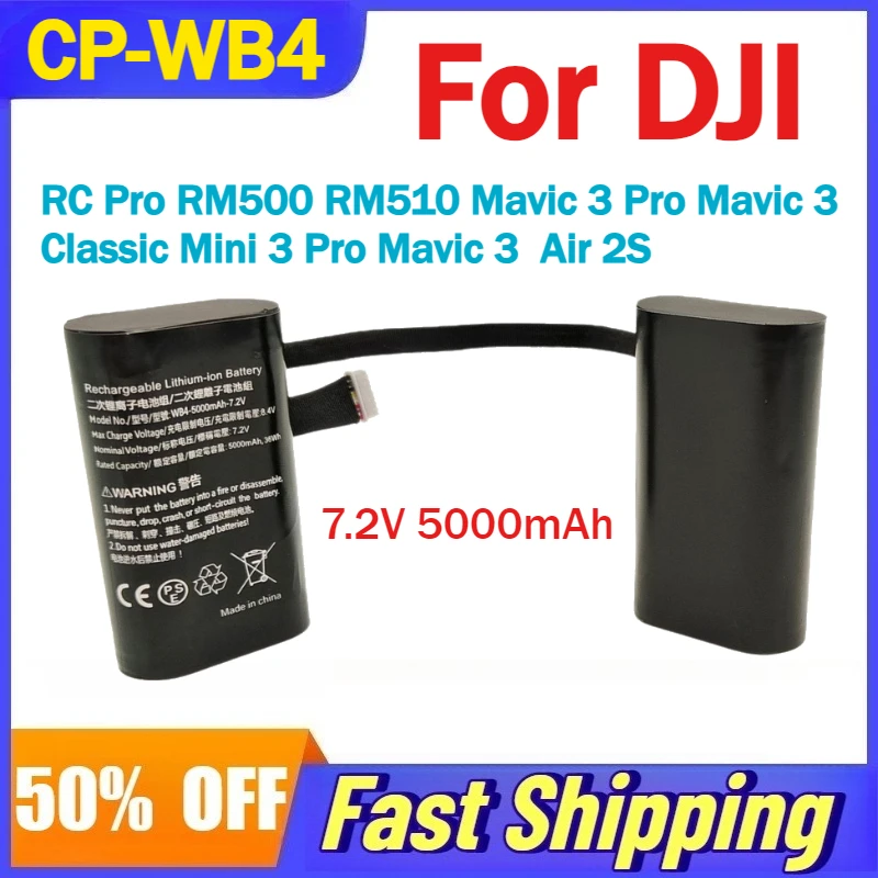

7.2V 5000mAh CP-WB4 Battery for DJI RC Pro RM500 RM510 Mavic 3/3 Pro/3 Classic Mini 3 Pro Air 2S Drone Remote Control