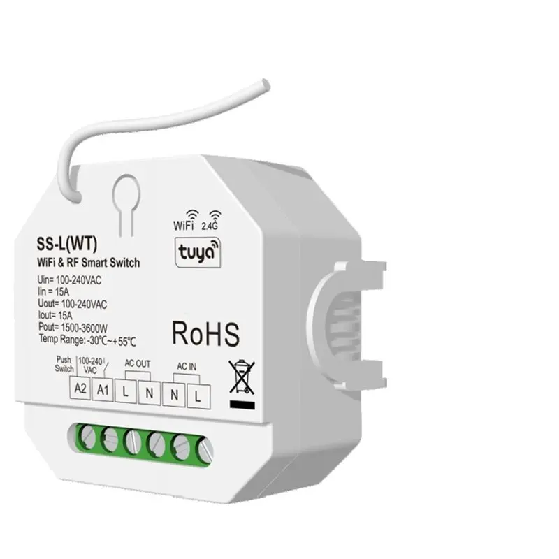 M12K-RF/Zigbee/Wifi 1Chx15a 100-240VAC Push Switch Smart Switch SS-L(WZ) SS-L(WT) SS-L Tuya App 2.4G Remote Control