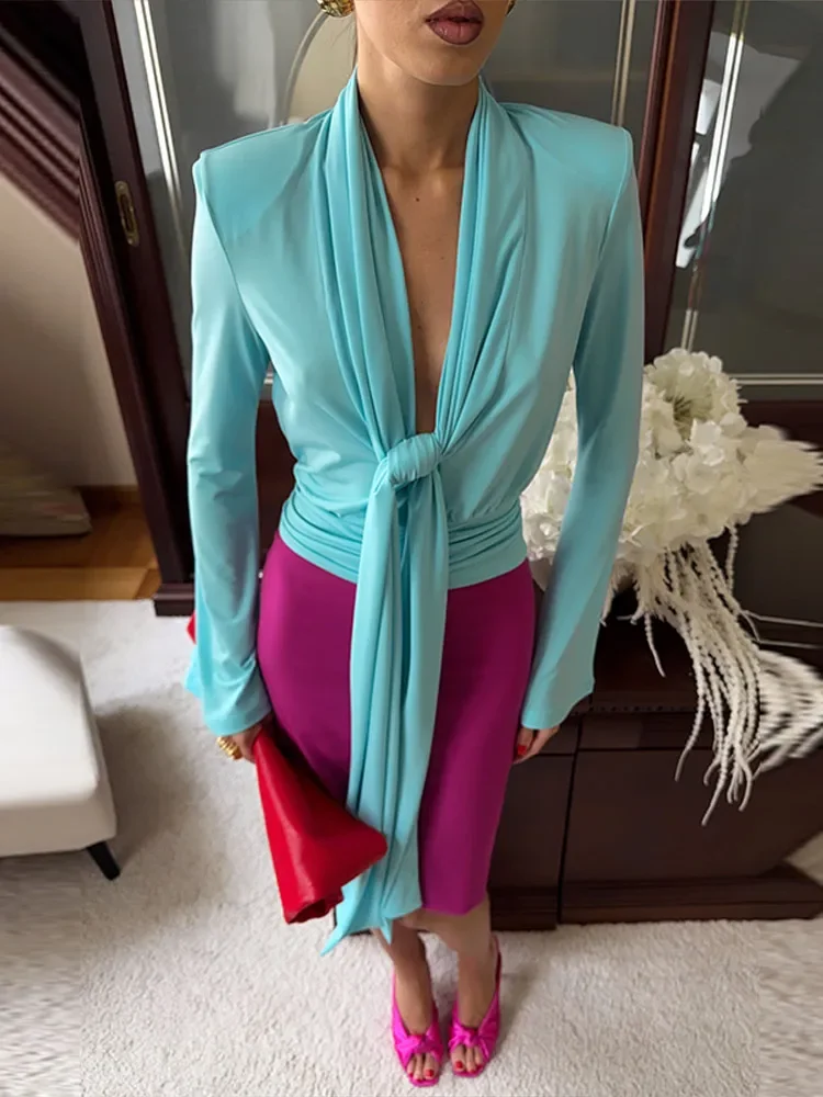 Elegant Pleated Scarf Collar Solid Women Dress Fashion Flare Sleeve Empire Female Dresses 2026 Summer Autumn Beach Lady Robe New view 2