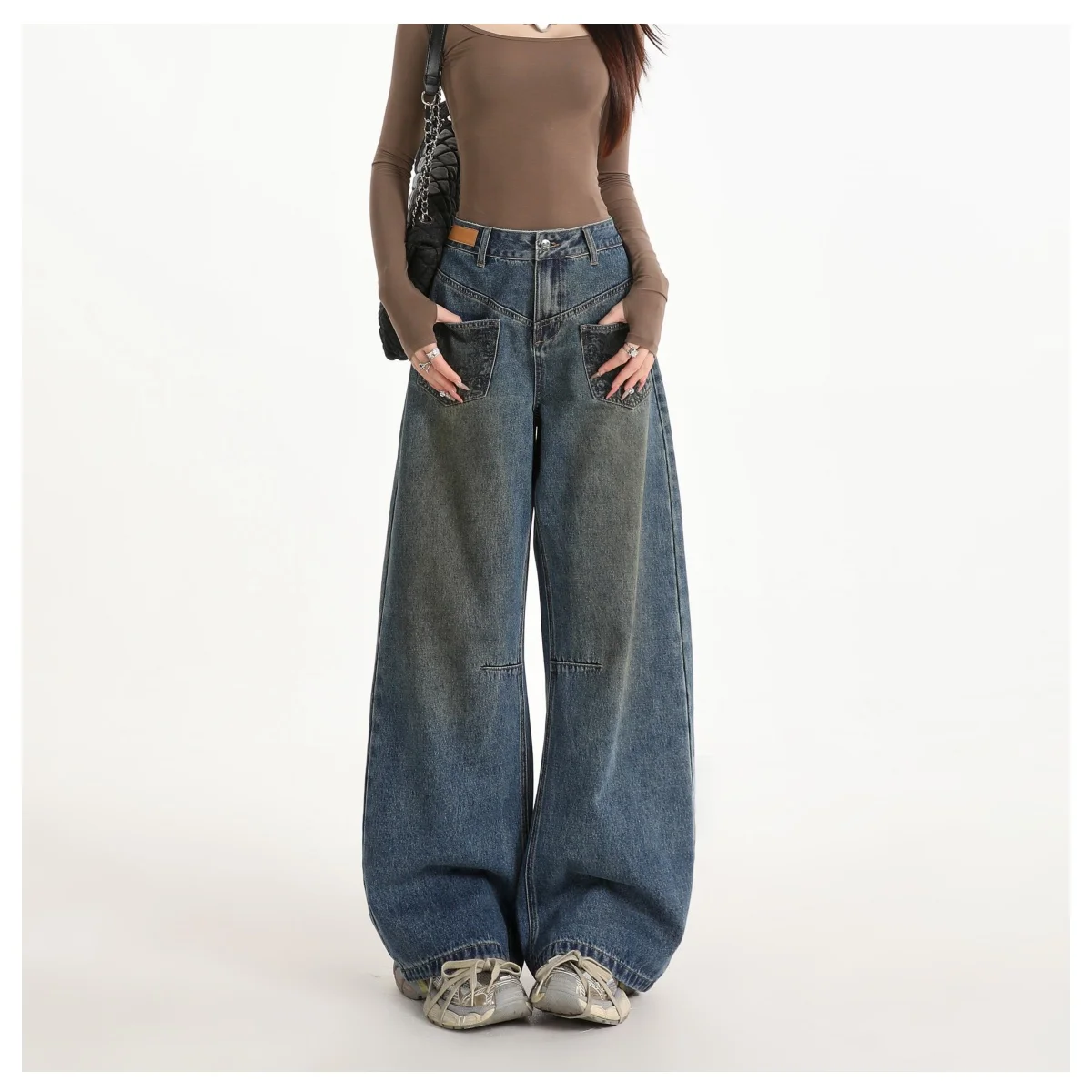 

Синие джинсы Y2K в стиле ретро, ностальгические джинсы в стиле хип-хоп, уличные широкие джинсовые брюки, широкие повседневные прямые брюки, быстрая мода