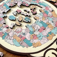 135-Piece Morandi-Colored Cat Shaped Wooden Jigsaw Puzzle, Cats Shaped Puzzle Cartoon Big Mouth Cat Creative Christmas Gifts