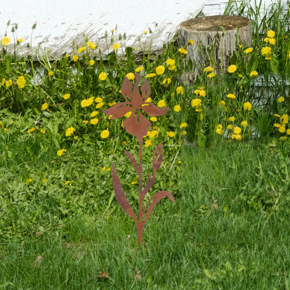 

Romantic Floral Vintage Metal Durable Outdoor Decorative Lawn Ornaments Flowerpot Sign Stakes Garden Party Decorations Metal
