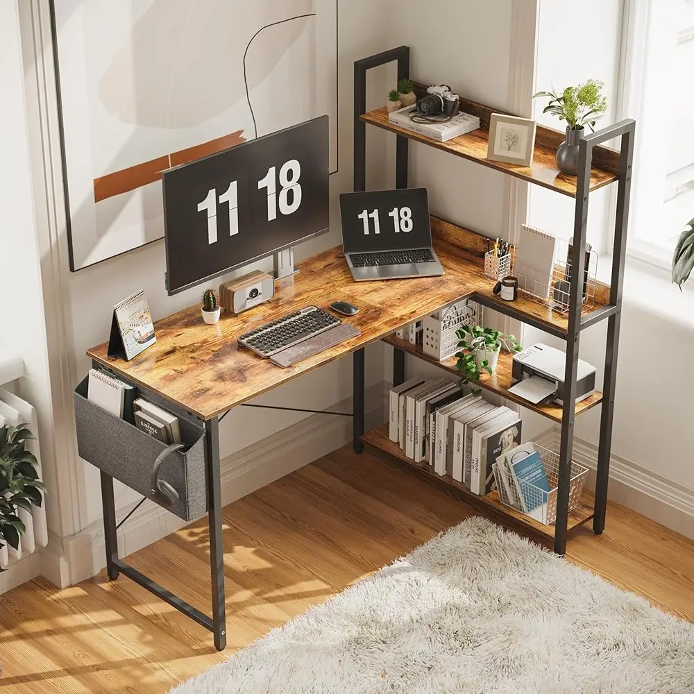 

47 H Computer Desk With Bookshelf, Corner Desk With Storage, L Shaped Desk, Home Office Desks, Writing Study Desk For Bedroom,