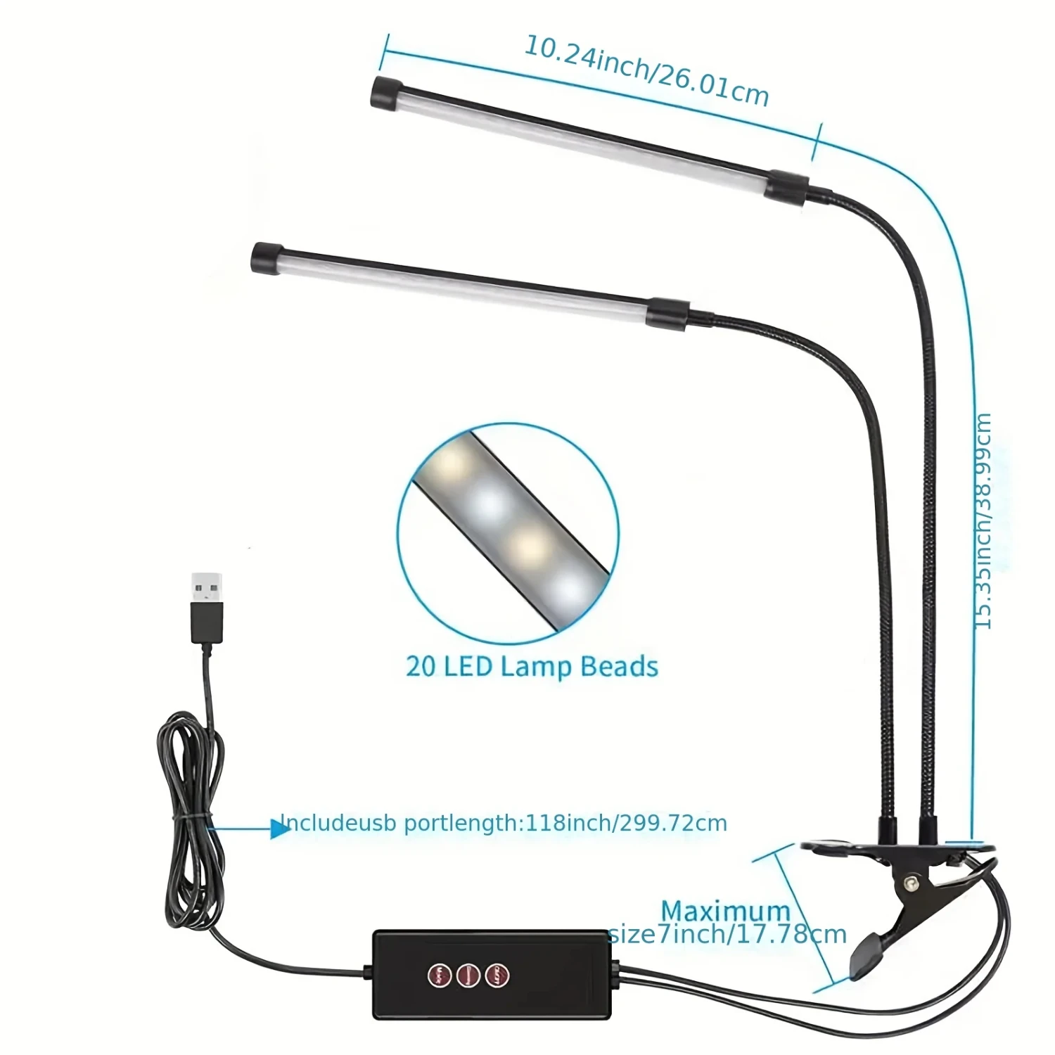 Clip-on Dual- Study Eye-Care Desk Lamp 3-6-12 Hour Timer  Reading Lamp Three Lighting Modes Five Brightness Level