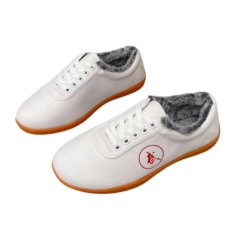 Warm Canvas/Leather Tai Chi Martial Arts Shoes Thickened Cow Tendon Sole Unisex Winter Sports Shoes Comfortable Casual Footwear