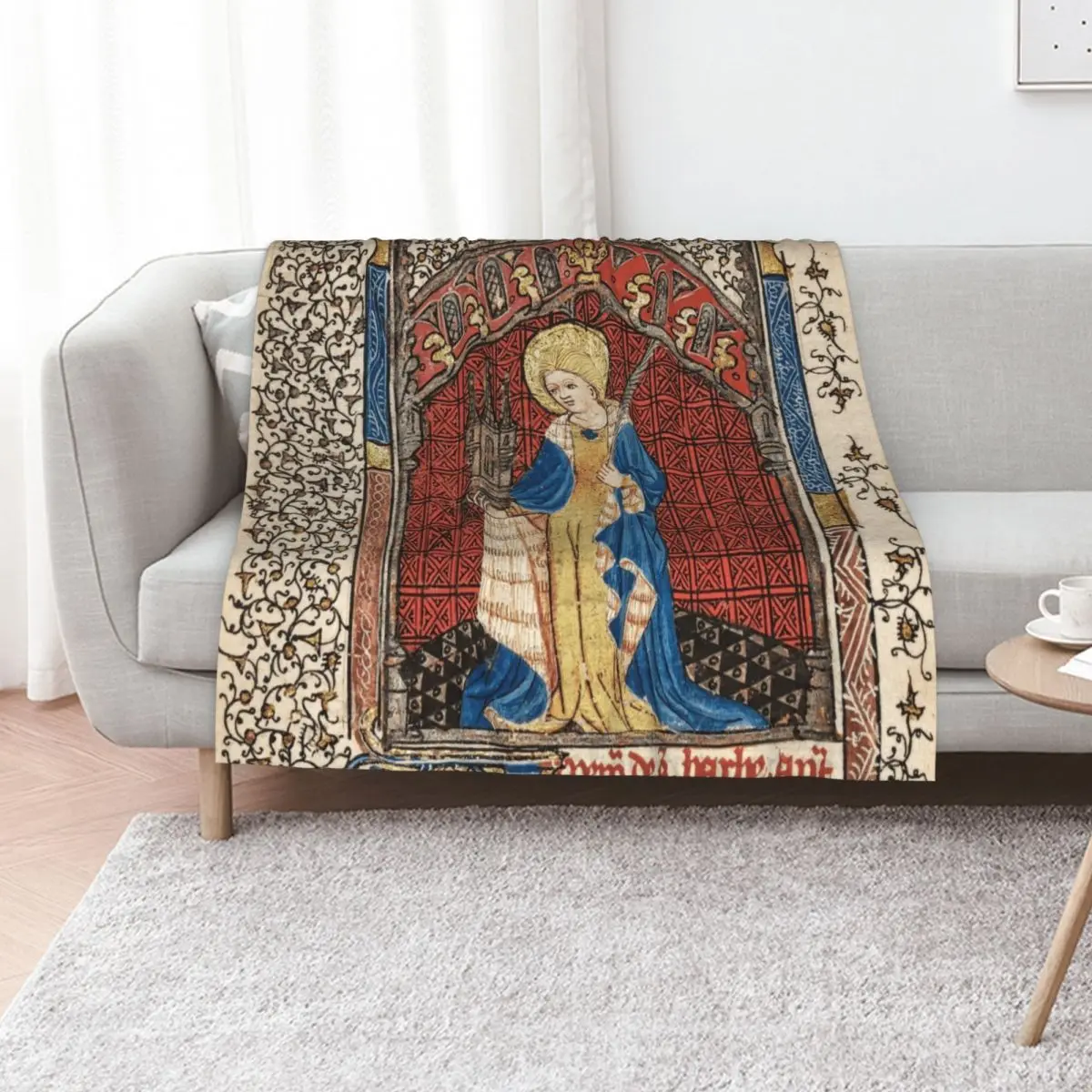 Saint Barbara - From a Medieval Illuminated Manuscript Throw Blanket for babies christmas gifts Thin Hairys Soft Big Blankets