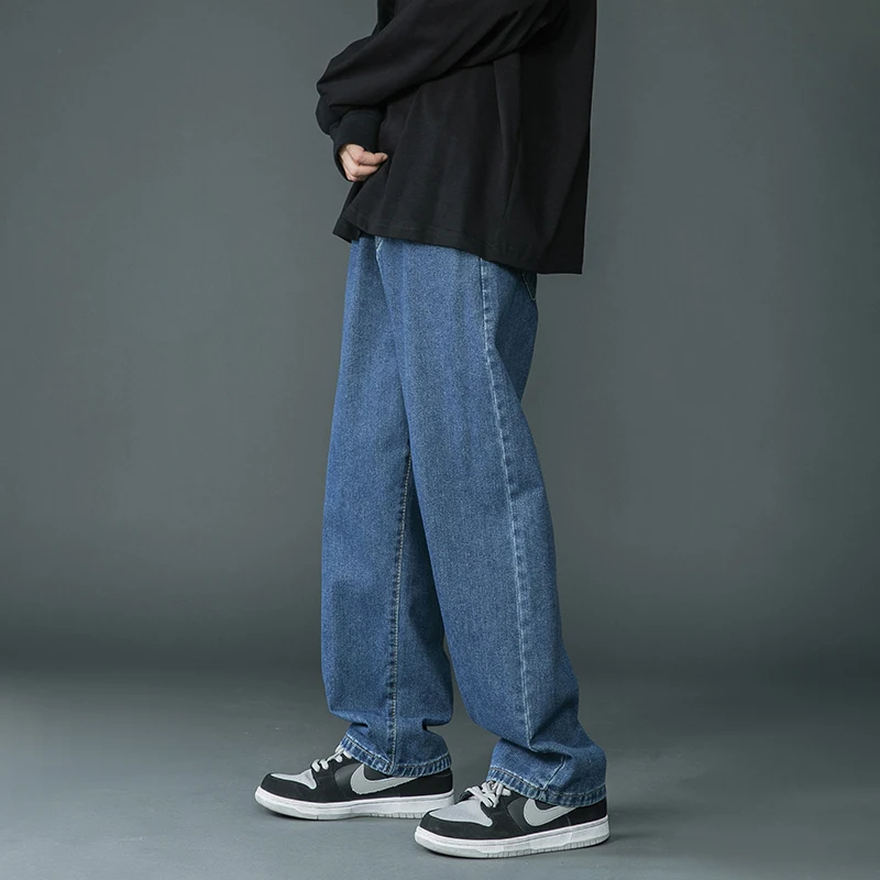 2023 New Brand Spring Men Korean Fashion Blue Pink White Jeans Streetwear Hip Hop Baggy Denim Trousers Straight Wide Leg Pants