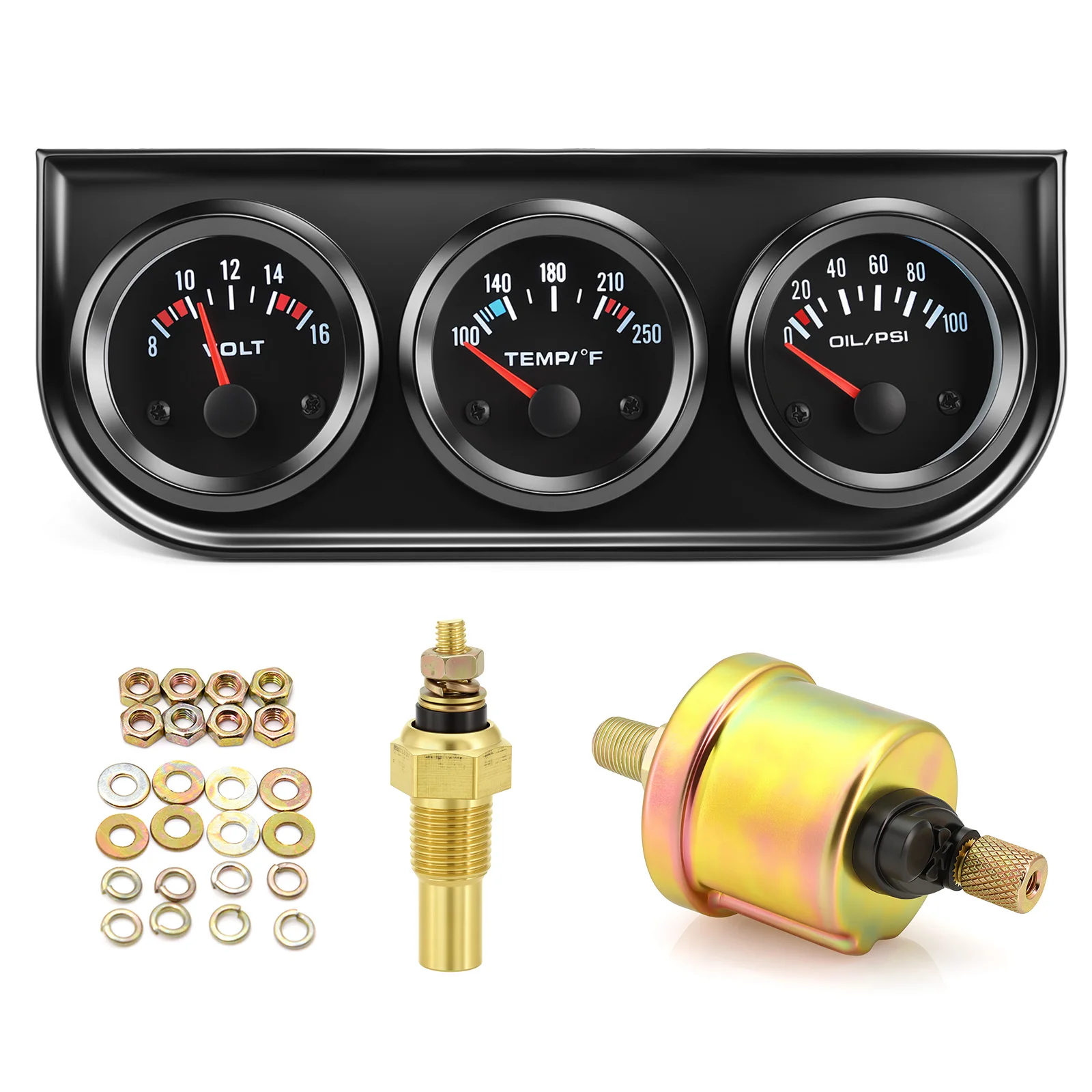 Car Mechanical Gauge Set with Sensor Oil Pressure ​3 in 1 Triple Kit Water Temp Gauge 0~100 PSI＆Voltmeter For 12V Car Truck SUV