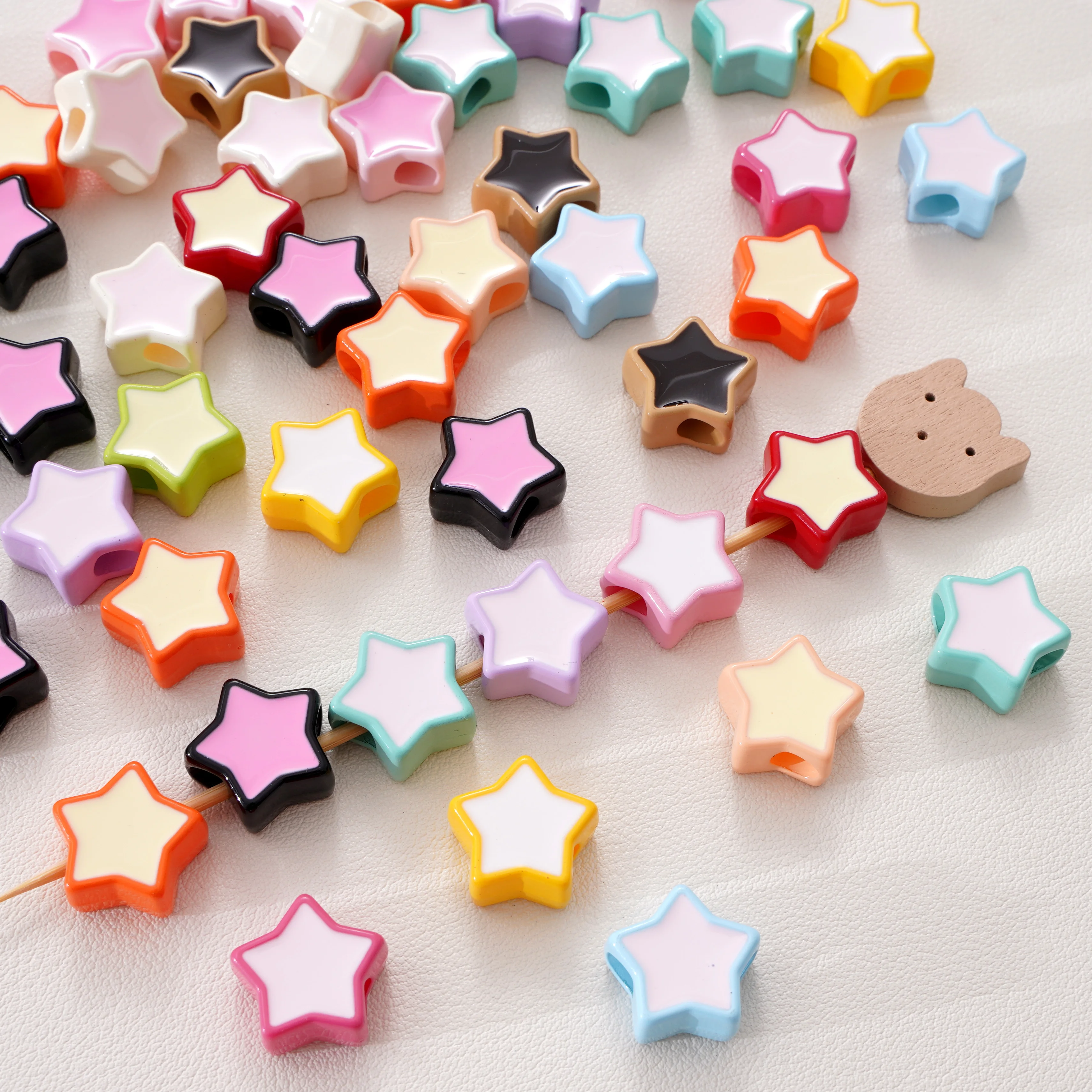 

2-10Pcs/Pack Acrylic Double Color Big Hole Star Beads 16mm Loose Spacer Beads For DIY Keychain Bracelet Jewelry Making Materials