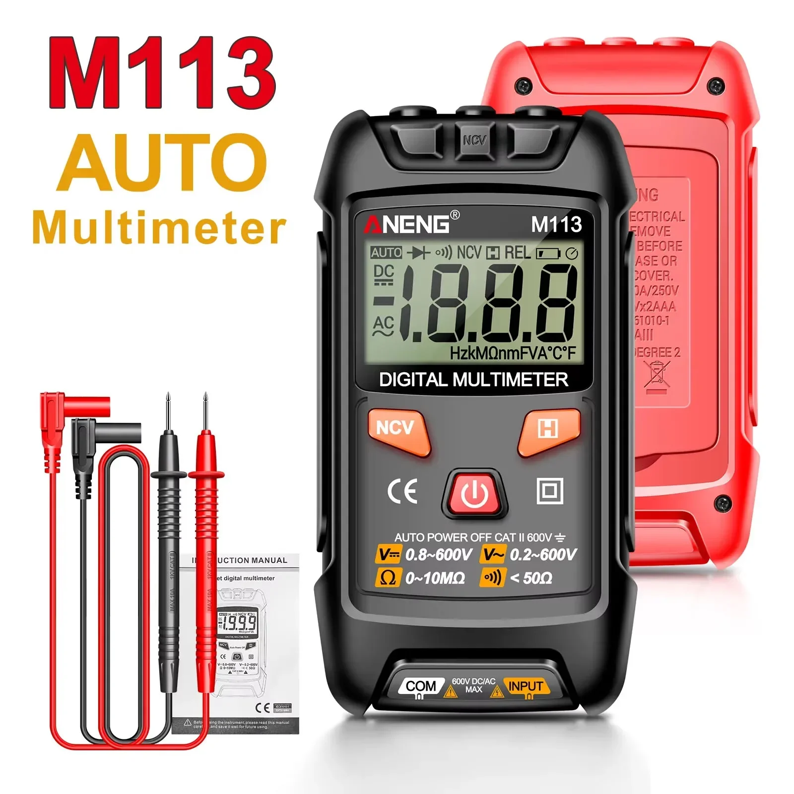 M113 Pocket Portable Multímetro Tester 1999 Counts Mini Multimeter CAT II 600V AC/DC Voltage Auto Machine Multitester Too