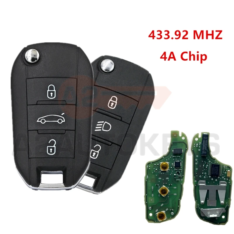 A2AUTOKEYS 3 Buttons 434MHz 4A Chip Car Remote Key For Peugeot 208 2008 301 308 508 Citroen C-Elysee C4-Cactus HU83 / VA2 Blade