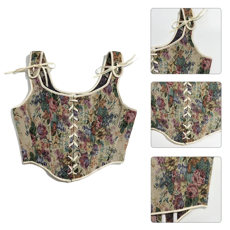 Corpete floral crop top cintura cincher espartilho com alças amarradas para regatas