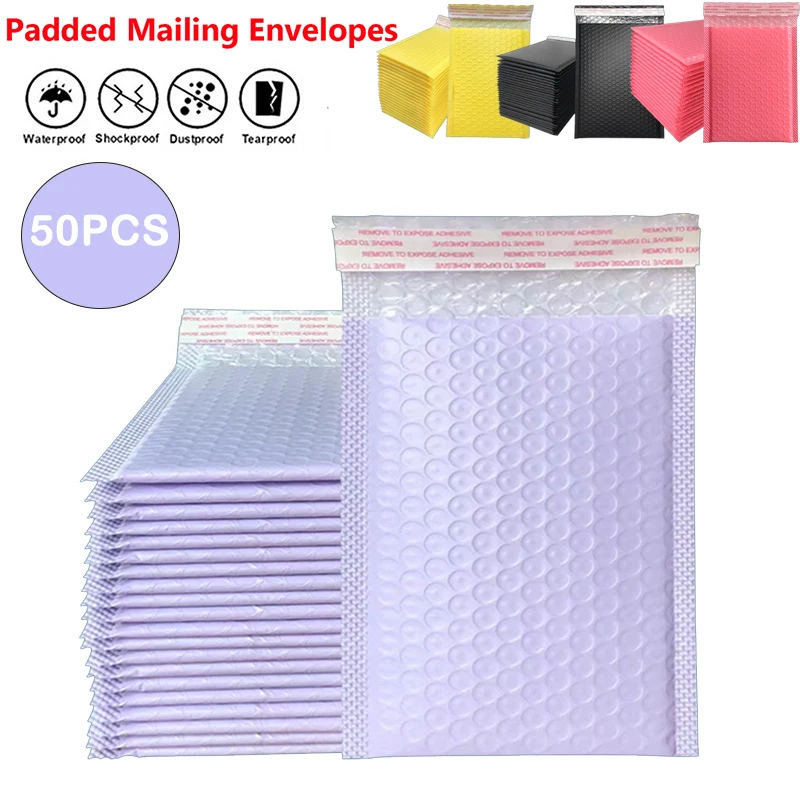 50 Stuks Roze Poly Bubble Mailers Gewatteerde Enveloppen Bulk Gevoerde Wrap Polymailer Zakken Voor Verzending Verpakking Maile Zelfzegel