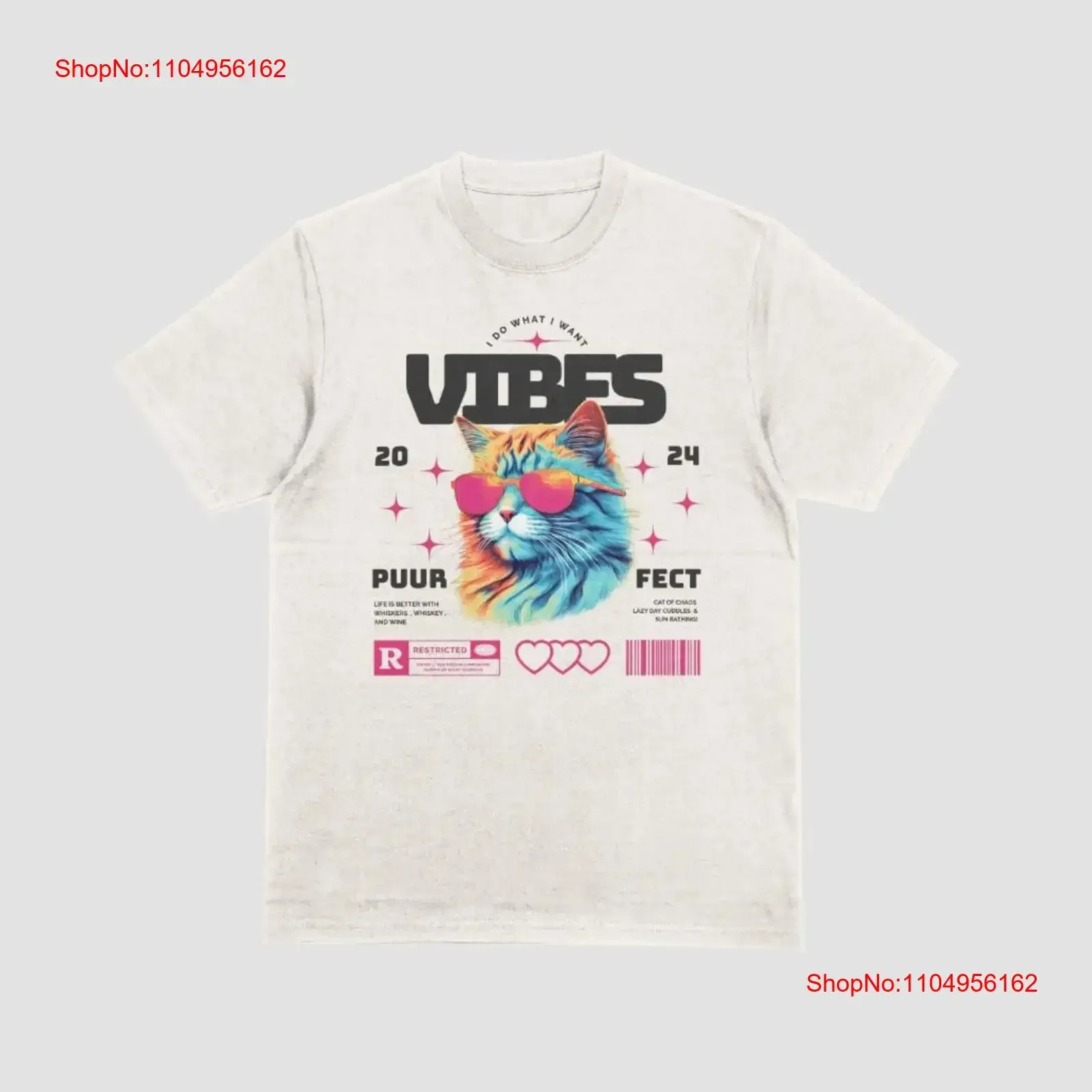 تي شيرت قطة للبالغين أفعل ما أريد VIBES تصميم رائع ثنائي المزيج قماش عتيق مغسول ناعم للجنسين كاجوال قليلاً ممتد