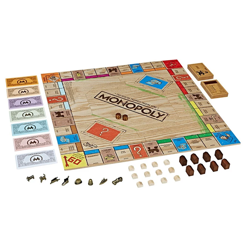 Hasbro Monopoly Rustic Series Desktop Game English Wooden Box Parent-Child Puzzle Toy Board Game Exquisite Gift Box Packaging